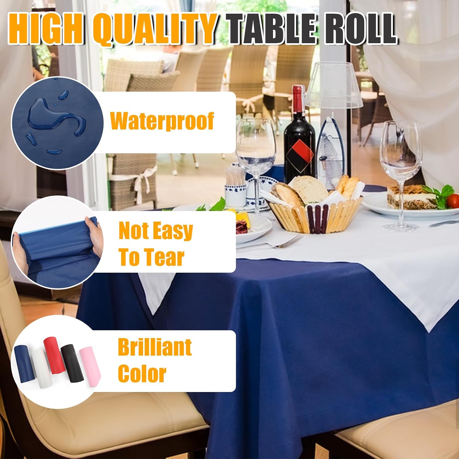 54 in X 300 FT Blue Plastic Table Cover Roll with Slide , Cuts Up to 36 Rectangle 8  Disposable Plastic Table Cloths, Disposable Table Cover Roll for Dinning, Parties, BBQ, Wedding, Outdoor