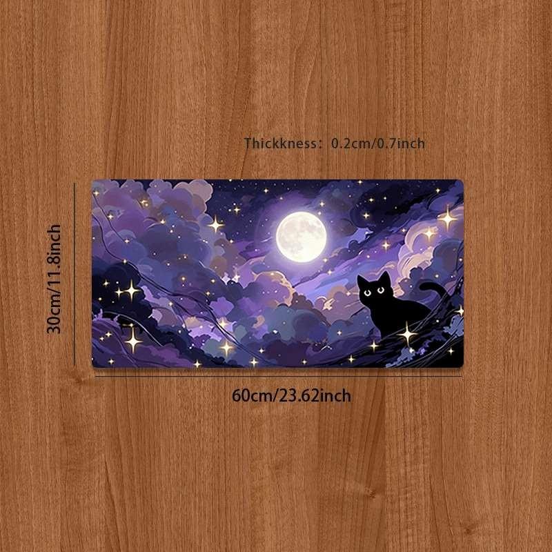 Durable Large Anti-Slip Rubber Mouse Pad, Cat Silhouette Art, Gaming Office Desk Mat, Perfect Holiday Gift, Multi-Functional Keyboard Pad