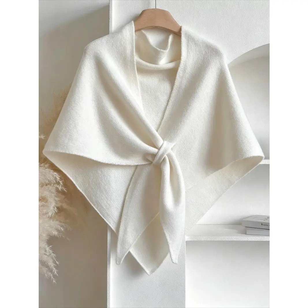 Women's Solid Color Knitted Fabric Scarf - Soft Warm Breathable Wrap Fit Shawl, Trendy Fall Camping Accessory, Lightweight Casual Wear Stole for Female Daily Outfit & Office Use