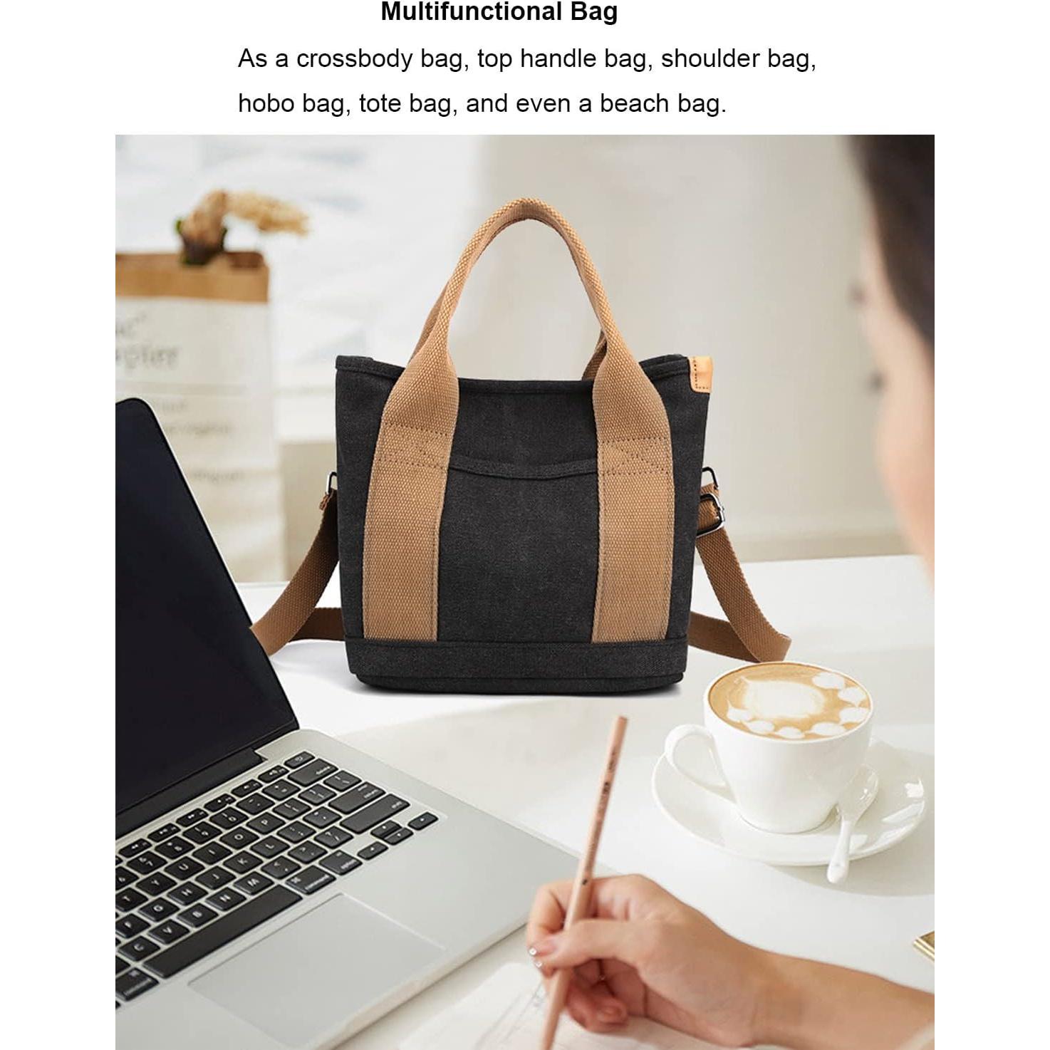 Handbag for Women Multi-Pockets, Canvas Tote  Bags with Zipper, Satchel Hobo Bag for Travel Work