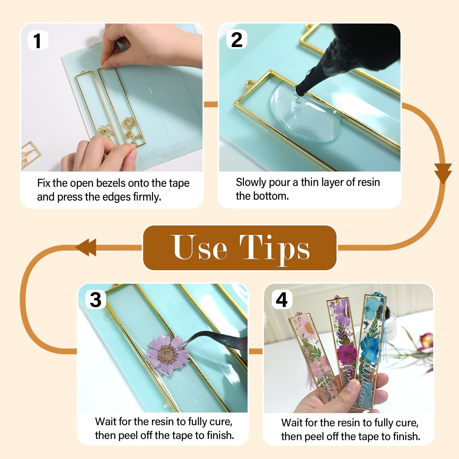 12pcs Bookmark Bazels with Tassels, UV Resin Molds for DIY Bookmarks(6 Flowers and 6 Blank Frames), Resin Craft Bezels Bookmark Molds for Mother's Day Gifts - LET'S RESIN