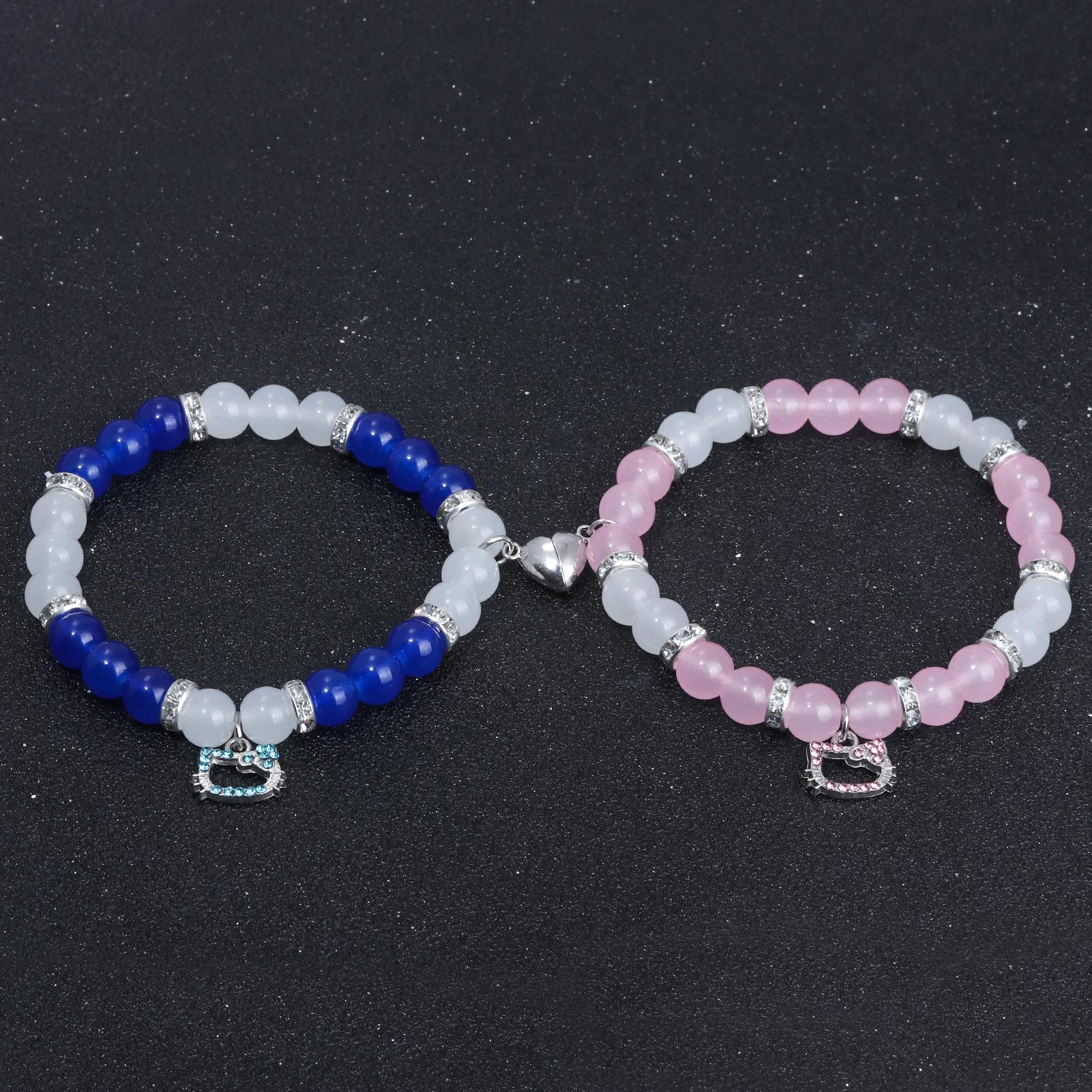 Cute Kitty Cat Pendant Beaded Bracelet, Elegant Kt Cat Wristband for Girls, Party Accessory Gift, Festive Jewelry for Women