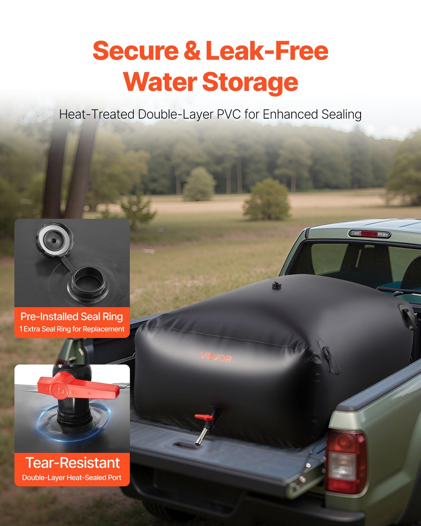 【Summerfinds】VEVOR Water Storage Bladder, 264.2 Gal Collapsible Water Storage Bag, Wear-Resistant 1000D PVC Soft Waters Bag, Leakproof Camping Tank Containers for Garden Irrigation RV Emergency Use, Black