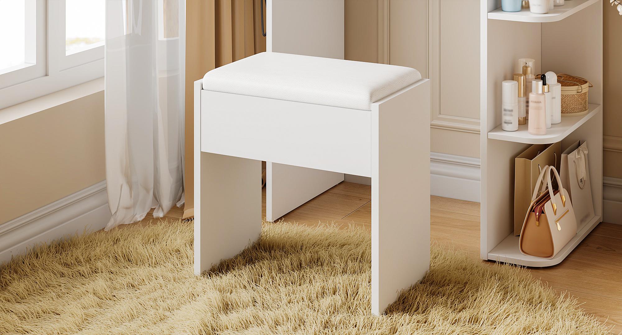 Linor Small Makeup Vanity Desk with Mirror and Lights, 26.4 Small Vanity for Small Space with Stool and Charging Station, Compact Vanity with 3 Color Lighting Modes (White)