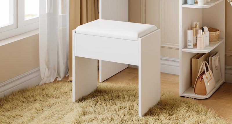 Linor Small Makeup Vanity Desk with Mirror and Lights, 26.4 Small Vanity for Small Space with Stool and Charging Station, Compact Vanity with 3 Color Lighting Modes (White)