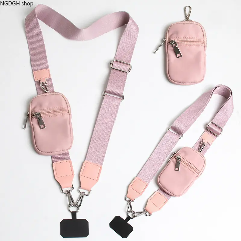 Adjustable Blue Nylon Phone Lanyard with Detachable Mini Pouch, Versatile Crossbody Strap with Metal Buckles & Tether Tab, Hands-Free Travel Accessory, Perfect for Daily Commute, Outdoor Activities & Sporty Unisex Style.