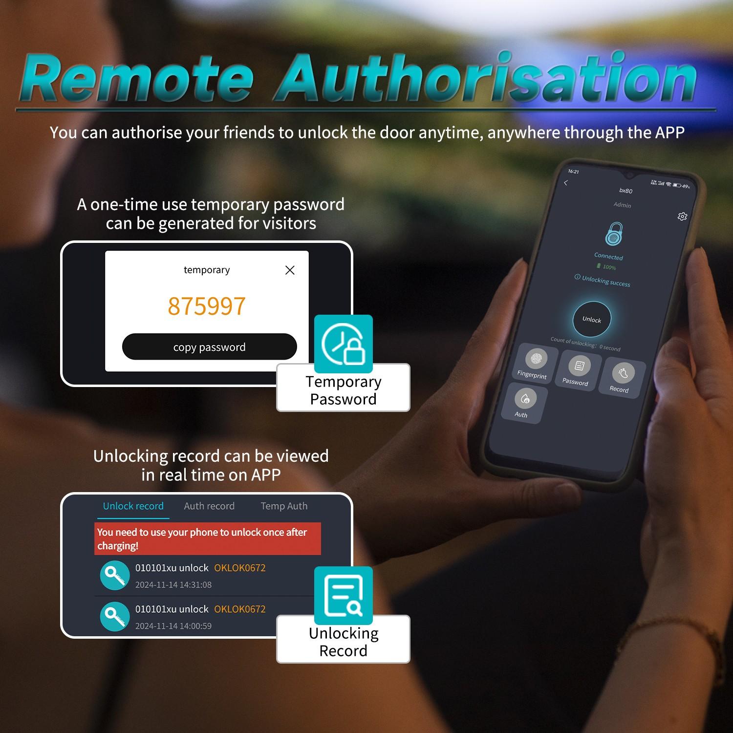 OKLOK New Smart Lock Boxes, Fingerprint Key Box, Bluetooth-compatible Key Box with APP Control & Passcode, Waterproof Wall Mounted & Door Hanging