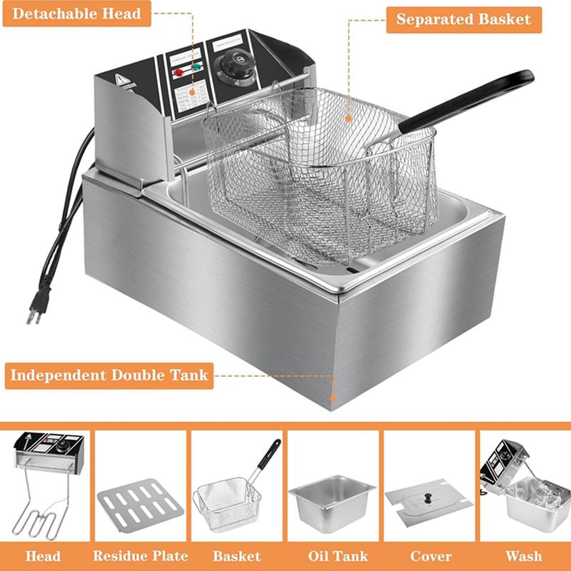 Large 10.5QT Home Deep Fryer - 2500W, Safe Splash-Proof Lid, Adjustable Thermostat for Healthier Frying