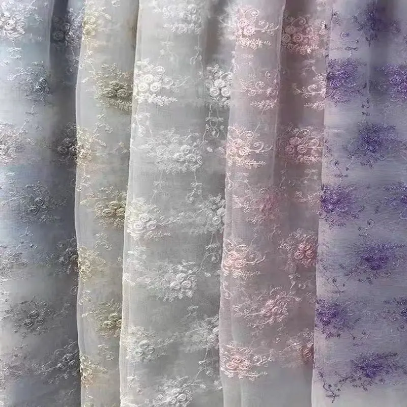 Polyester Crochet Weave Holographic Hue Organza Fabric - Purple-Maroon Color-Shift Sheer Glossy Mesh Cloth, DIY Sewing Material for Evening Gowns, Wedding Party Decor