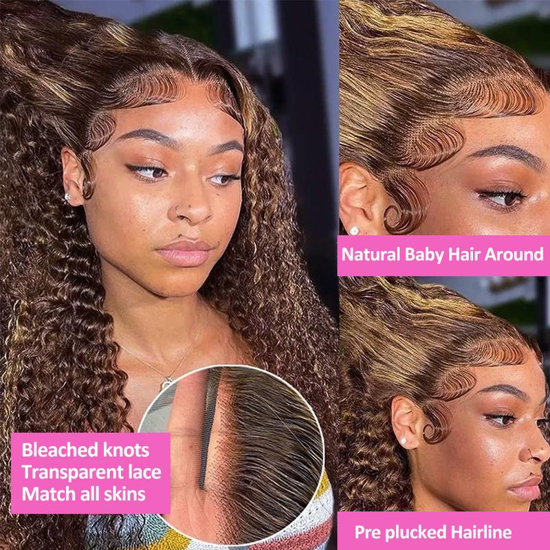 Pizazz Hair 4/30 Highlight Ombre Lace Front Wig Human Hair 13x5/13x6 Deep Wave Honey Blonde Pre Plucked HD Transparent Lace Frontal Wigs 220% Density Deep Wave Wigs