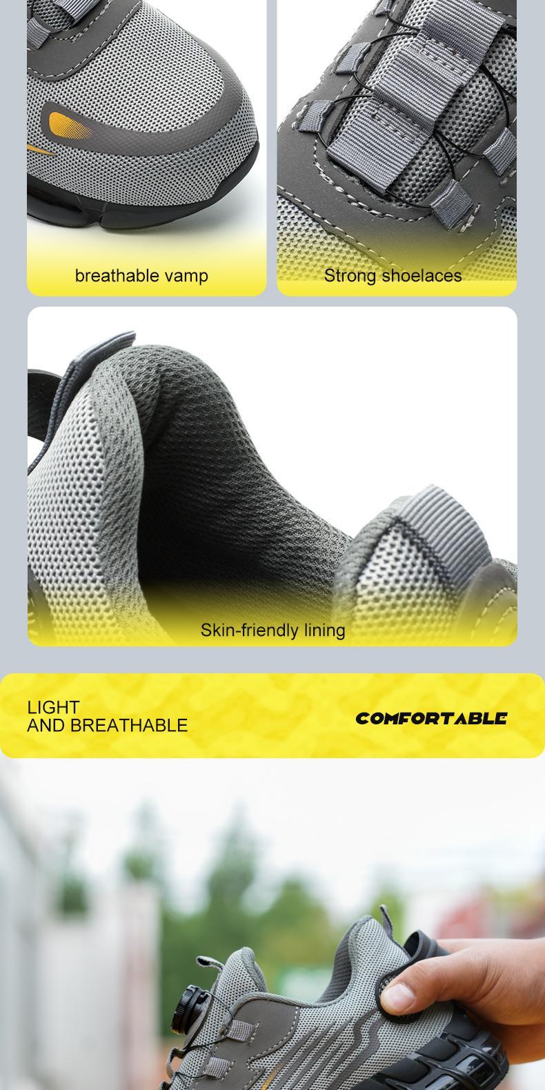 QINGRUIPAI Men's Steel Toe Work Shoes - Breathable Mesh Shoes, Slip-Resistant EVA Sole, Durable Elastic Closure, Striped Design, All-Season Fit,  Ou Safety Boots tdoorfun Fathersdaygift steel toe shoes men zapatos para trabajo,