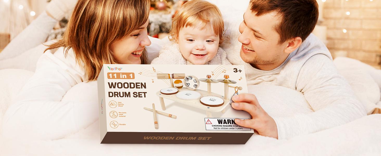 Joyreal Drum Set Toys for Kids, Wooden Musical Instruments Toys Set for Kids, Montessori Toys for Toddler, 1st Christmas Birthday Presents Joyreal Drum Set Toys for Kids, Wooden Musical Instruments Toys Set for Kids, Montessori Toys for Toddler, 1st Christmas Birthday Presents