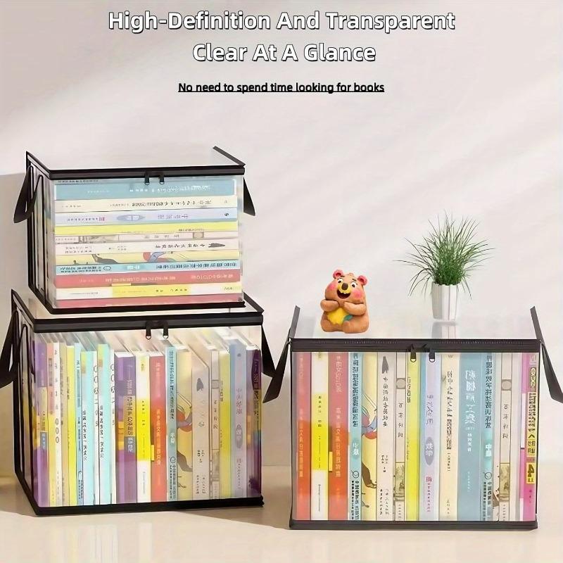 Heavy-duty transparent book storage bag - sturdy handle design, zippered folder protective cover, suitable for home, office, school and library - ideal for storing books, magazines, reports and presentations, a must-have for home organization