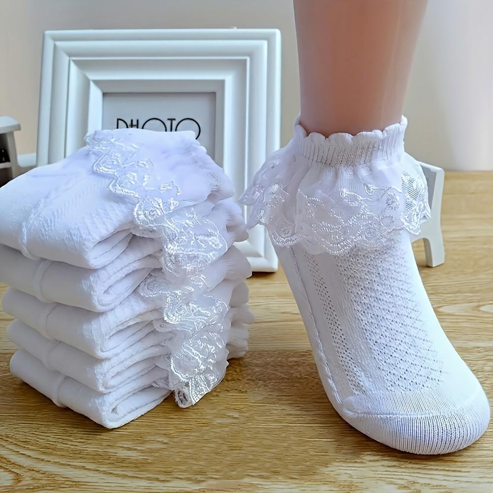 3 Pairs Cute Girls' Lace Socks, Princess Ruffle Short Socks, Soft Breathable Toddler Socks, Fashion Kids Gift for All Seasons