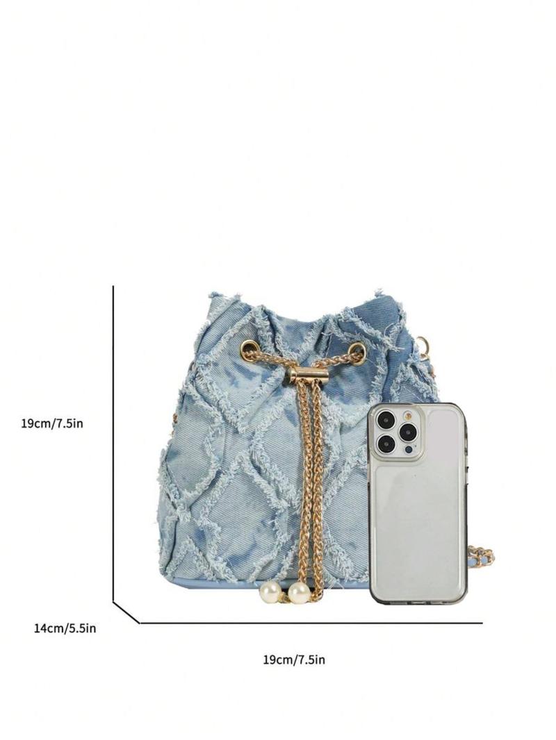 Women's Elegant Faux Pearl Decorated Crossbody Bag, Exquisite Trendy Metal Drawstring Crossbody Bag, Fashionable Bag for Daily Use, Crossbody Shoulder Purses