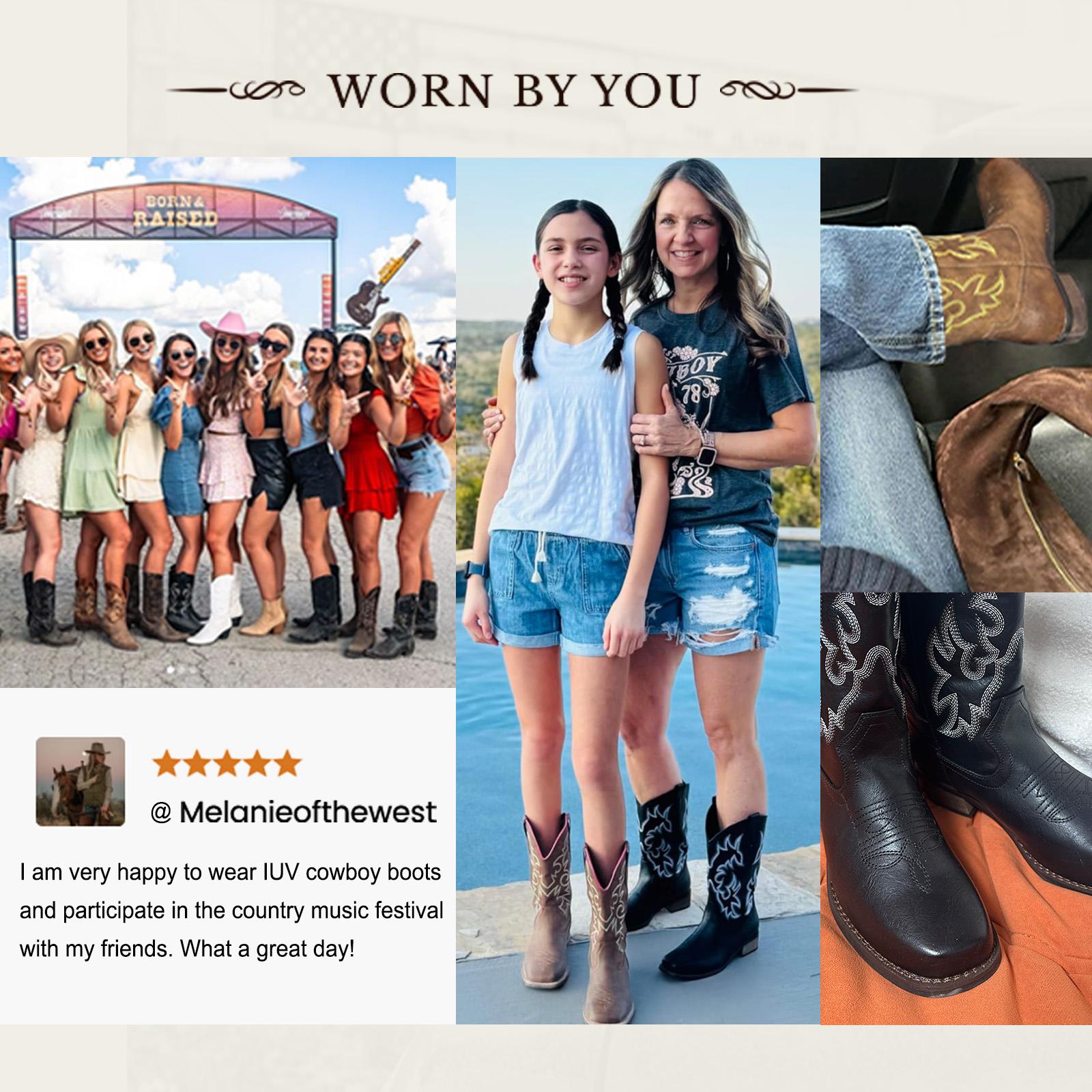 IUV Cowboy Boots For Women Square Toe Cowgirl Boots Mid Calf Western Boots Pull On Fashion Cowboy Boots IUV Cowboy Boots For Women Square Toe Cowgirl Boots Mid Calf Western Boots Pull On Fashion Cowboy Boots