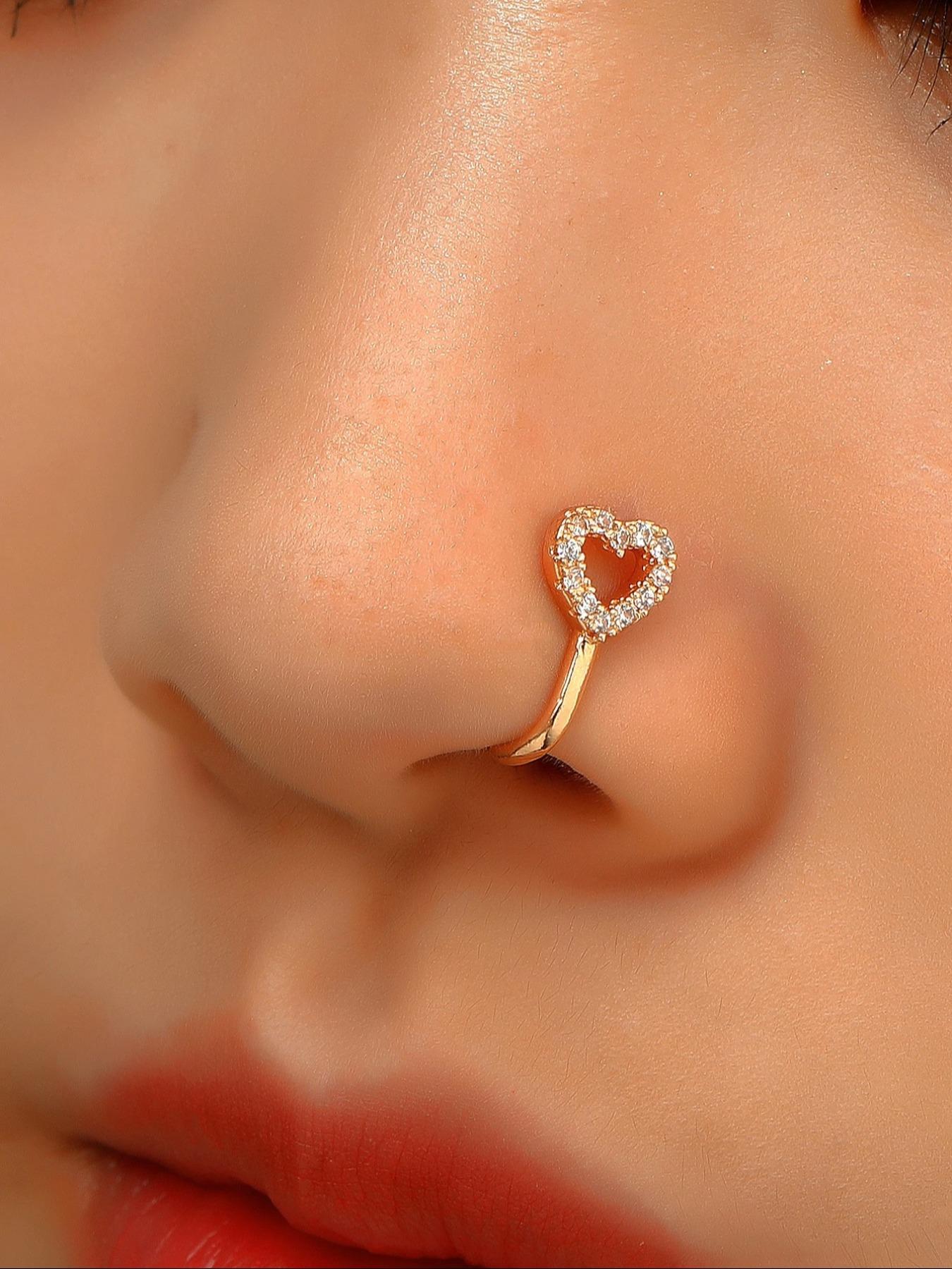 Non-Piercing Zirconia Nose Ring Clip, Nose Cuff, Moon Butterfly Design, Silver Color, Elegant Women's Jewelry Accessory, No Piercing Needed