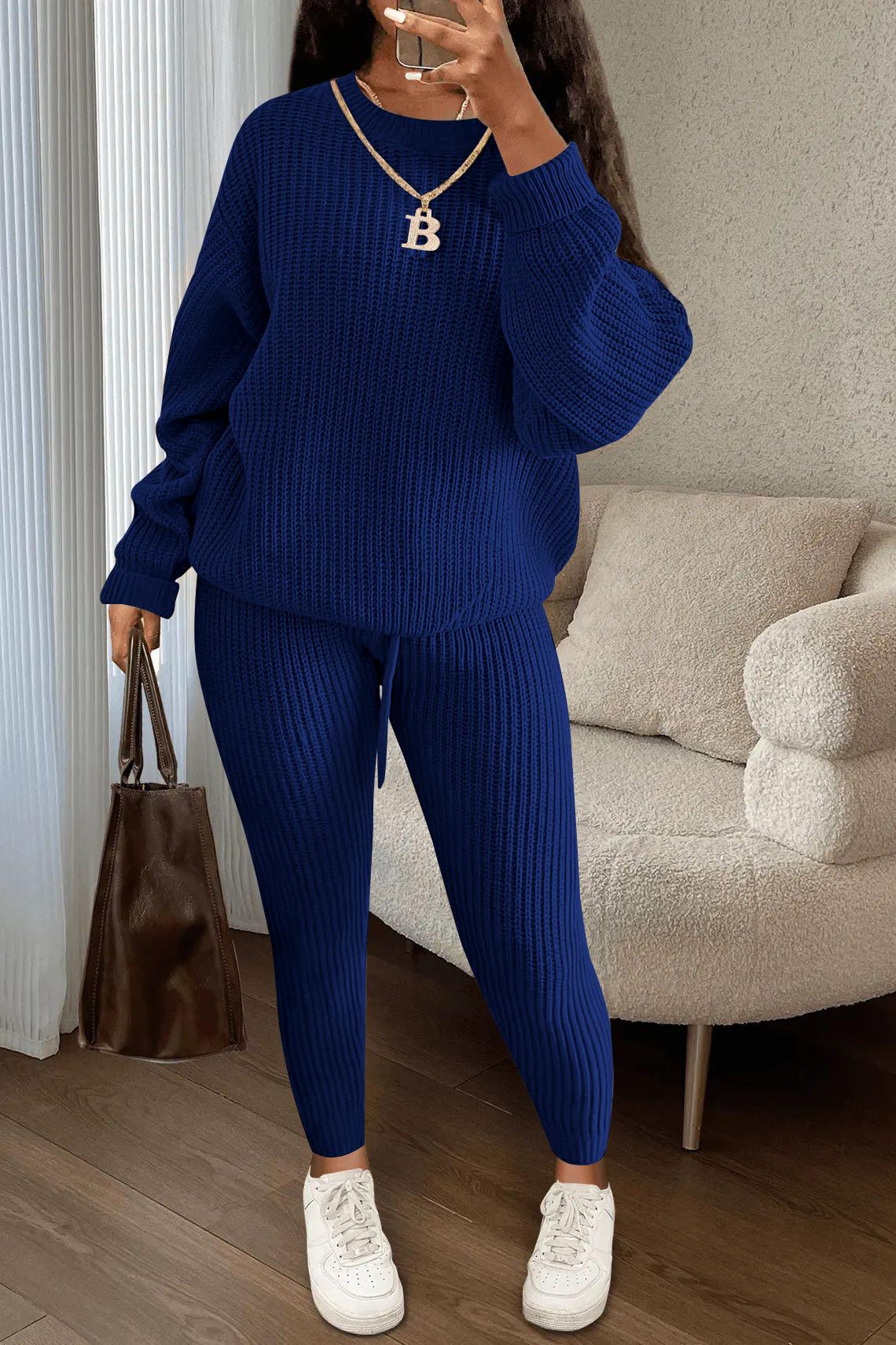 USBoutique Chic Women's Solid Drop Shoulder Sweater & Drawstring Waist Pants Two-piece Set, Fall Outfits, Casual Fashion Cozy Knitwear Set for Daily Outdoor Wear, Women's Matching Knitwear for Fall & Winter, Womenswear & Underwear, Suits