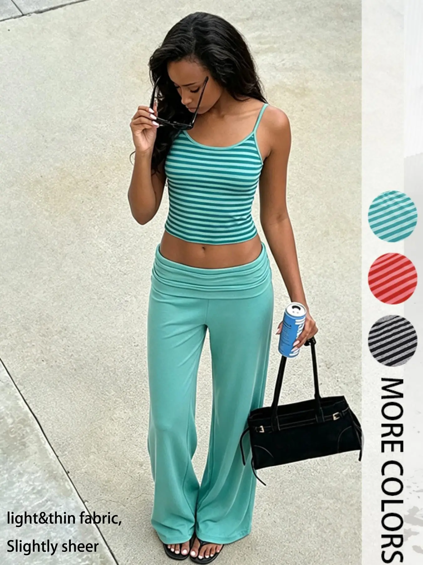 Striped Fresh Casual Basic Home Wear Suit, Streetwear Basic Y2K Elastic Sleeveless Tank Top+ Long Pants Two-Piece Set, Comfortable Stylish Knit Daily Twinset, Loungewear