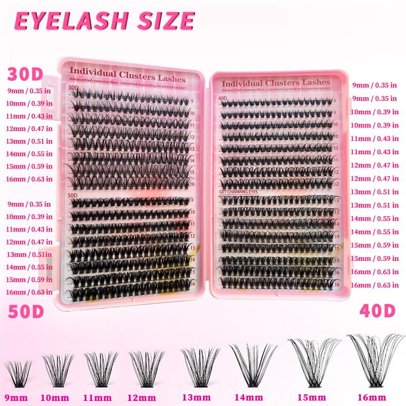 Mixed Length Individual Cluster Lashes with 2 in 1 Glue & Tweezers, 1 Set Curling Strip Lashes, Natural Curl Fluffy Volume False Eyelashes for Women Eye Makeup