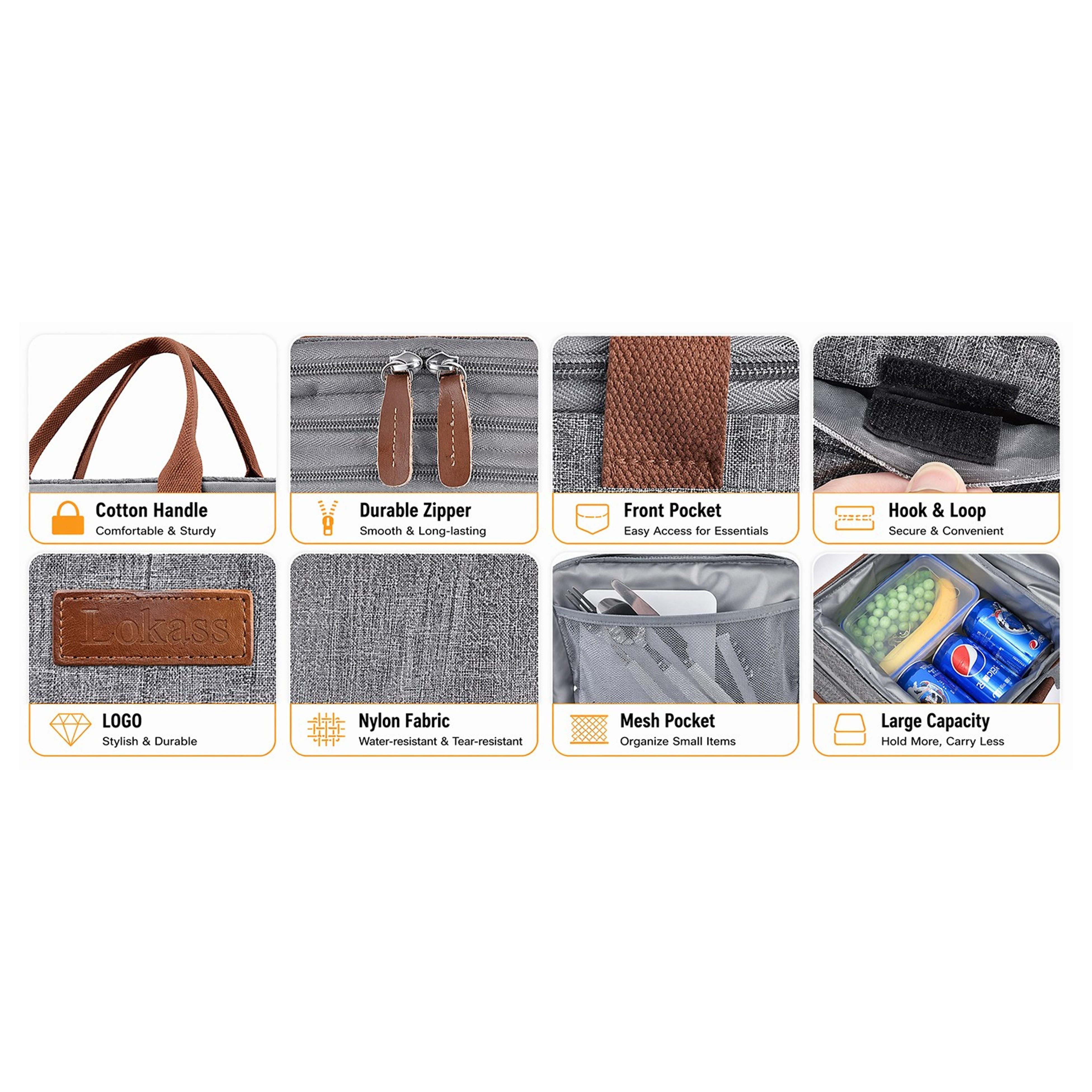 Women's Double-Deck Expandable Insulated Lunch Bag with Shoulder Strap, Leakproof Durable Large Cooler Tote for Work, Picnic, Beach, 16L, GrayGift