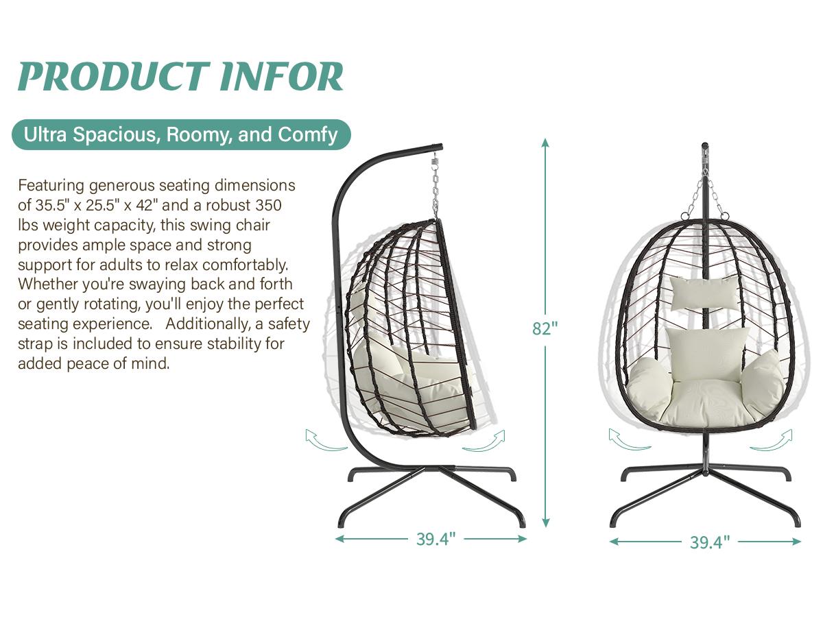 Hanging Egg Chair with Stand – Handwoven Rattan Patio Swing with Cushion, 350lb Capacity – Indoor/Outdoor Chic for Patio, Garden & Poolside