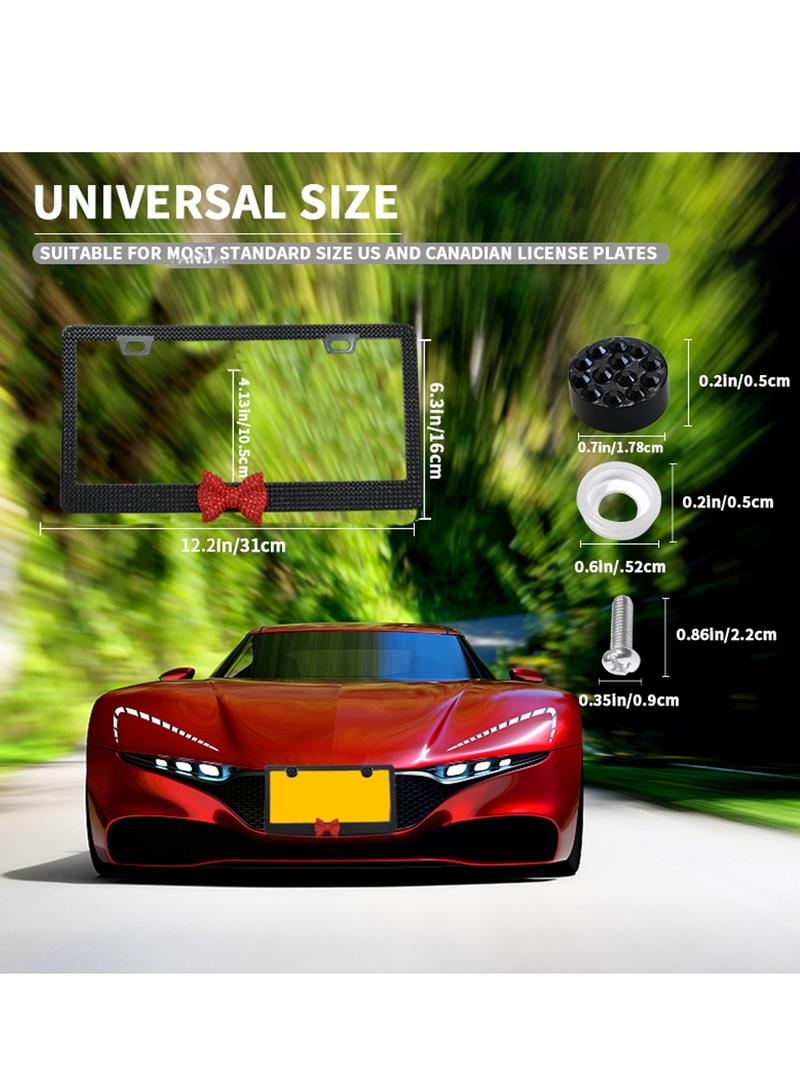 2 PCS Of Dazzling Plastic Bow License Plate Frames For Women, Personalized Car Plate, Glittering Rhinestone Diamond Car Parts License Plate Frames And Glittering Crystal Hats