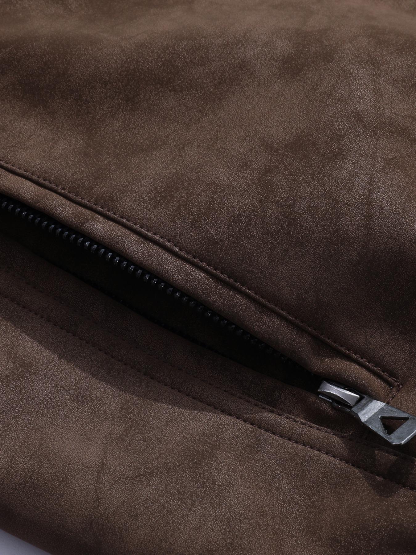 Men's PU Leather Jacket, Stand Collar Slim Fit Outdoor Windproof Coat, Artificial Leather Outerwear, Casual Fashion Jacket, Casual Athletic Jacket