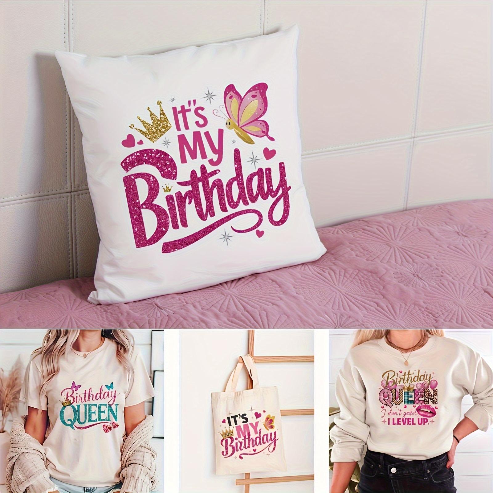 Birthday Queen Heat Transfer Vinyl Stickers Kit 6 Sheets Glitter Crown Design Easy to Apply Durable for T Shirts Jackets Jeans Crafts Decor