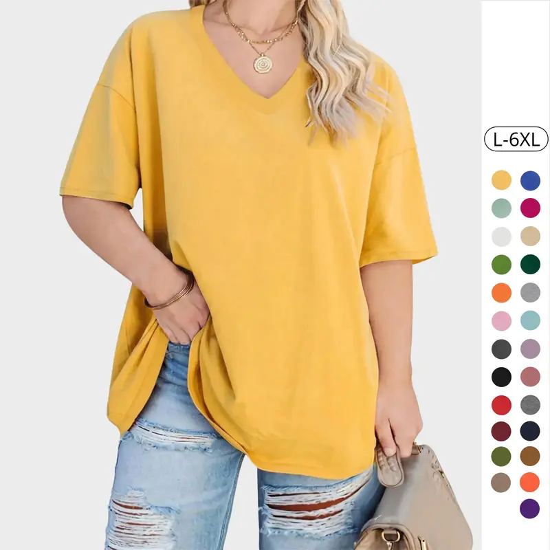 Tankaneo Women's Plus Size V Neck T Shirts Summer Half Sleeve Tees Casual Loose Fit Cotton Tunic Tops