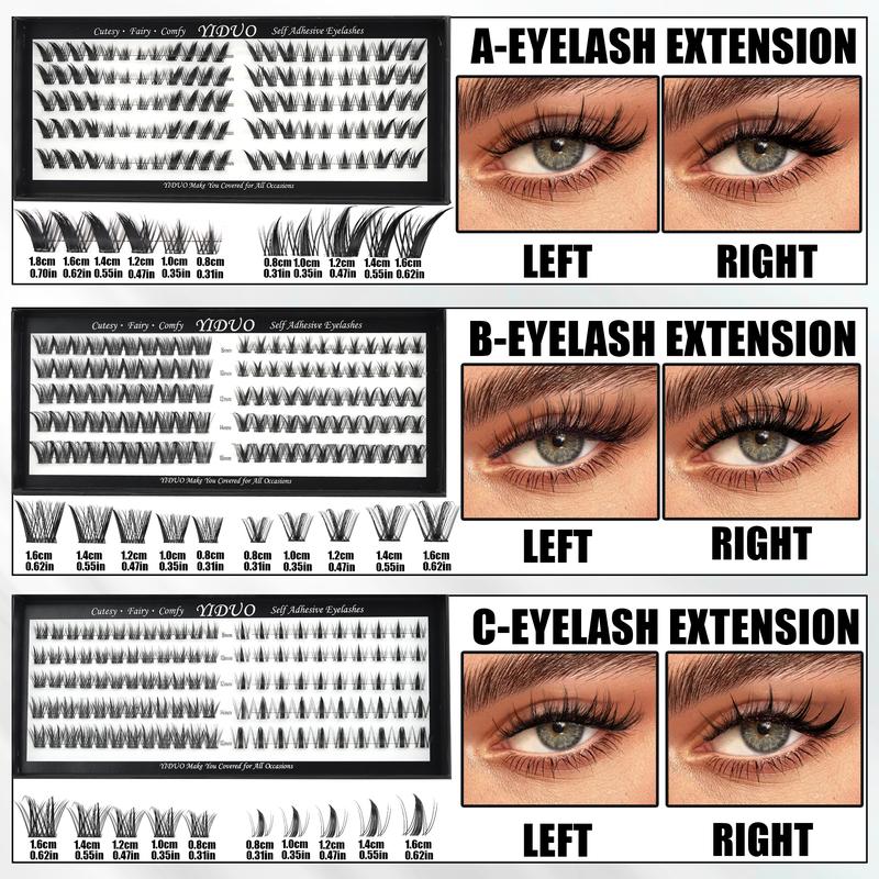 2 Styles Self Adhesive Lash Clusters Kit Natural No Glue Eyelashes extensions Kit Wispy Dainty Lashes C-curly Volume Cluster Eyelash 10-16mm Pre glued Eyelash Clusters Individual Lashes with Tweezers 5 Eyelash Brush Easy Makeup Eyelashes Extension Set