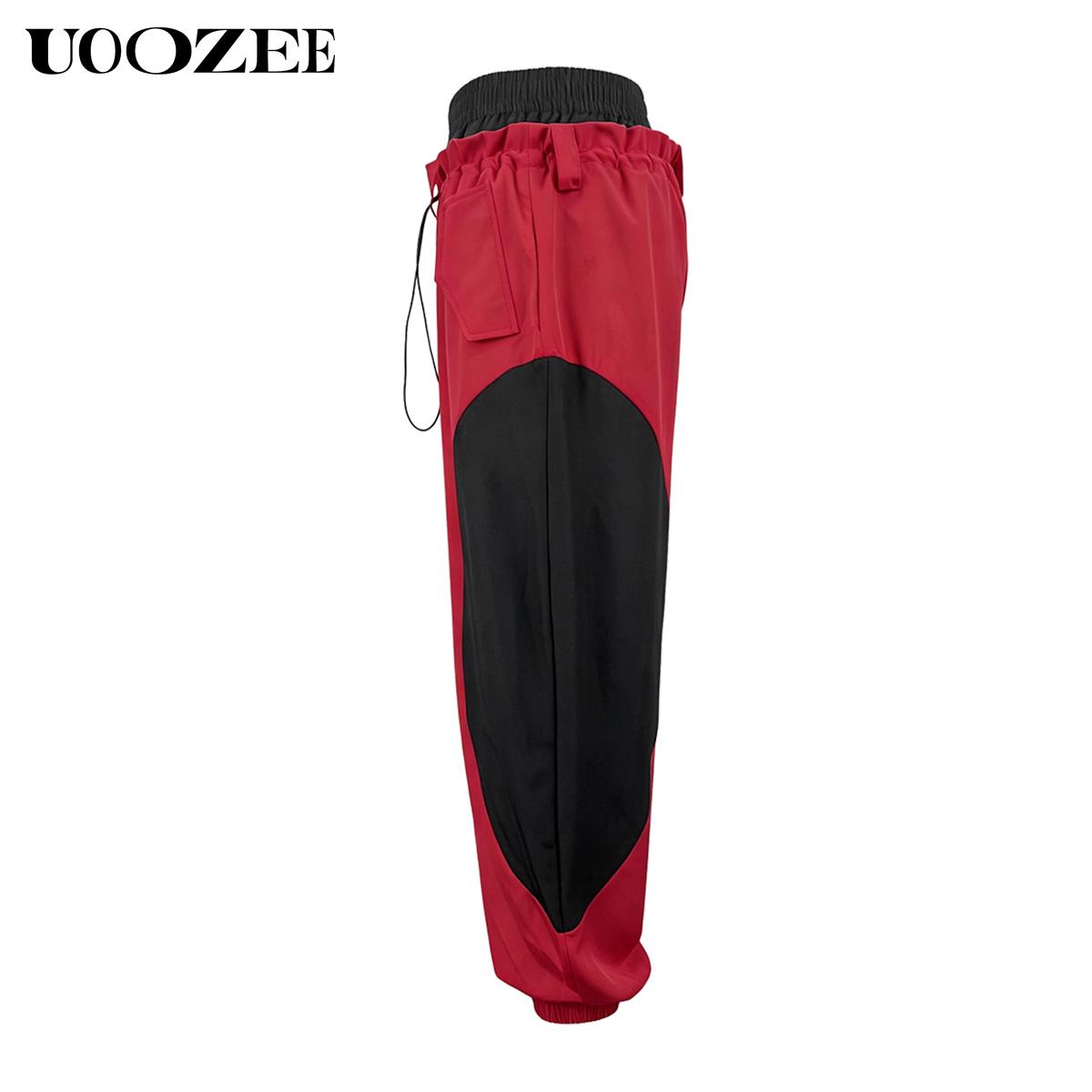 UOOZEE Women's Color Block High Waist Wide Leg Harem Jogger Pants - Polyester, Oversize, Smooth, Graphic, Colorful, Basics, Sporty Chic, Quick Dry, Wrinkle Resistant, with Pockets, Cold Wash, for Casual Streetwear, Coffee Dates, Clothes