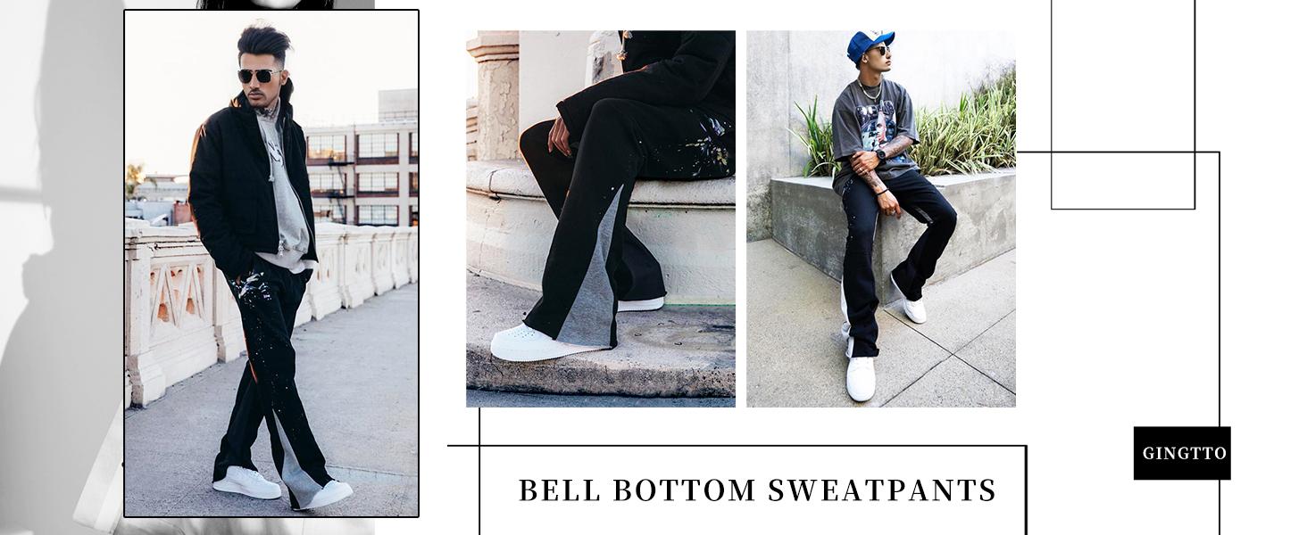 GINGTTO Men's Stacked Flared Sweatpants Loose Patchwork Athletic Streetwear Flares Pants