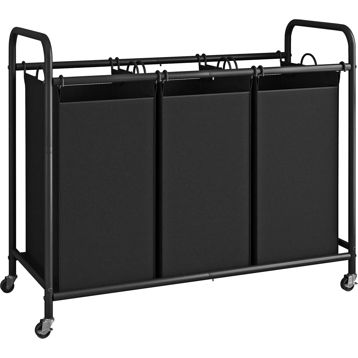 3-Bag Laundry Sorter Cart, 135L Rolling Laundry Hamper with Removable Bags and Locking Wheels for Bedroom, Bathroom and Laundry Room, Black