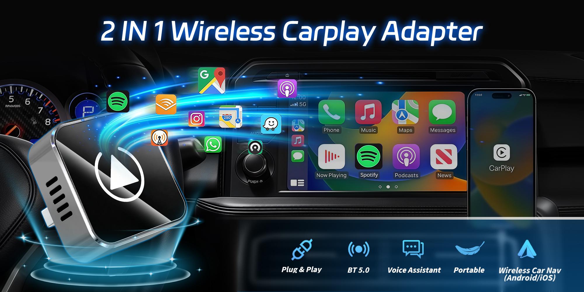 2 in 1 Wireless CarPlay Adapter for Android Wired CarPlay to Wireless Mini Cube Design for Cars Plug and Play Easy Use Fast Stable Connection Car Play for iPhone Essential Smart Driving Accessory Car Video Players