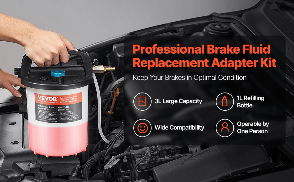 VEVOR Brake Bleeder Kit, 3L Brake Fluid Extractor with 1L Siphon Refilling Bottle 13 Hose Connectors, Complete Brake Fluid Bleeder Kit with Extended Silicone Hose Handle, Fit for Most Vehicles