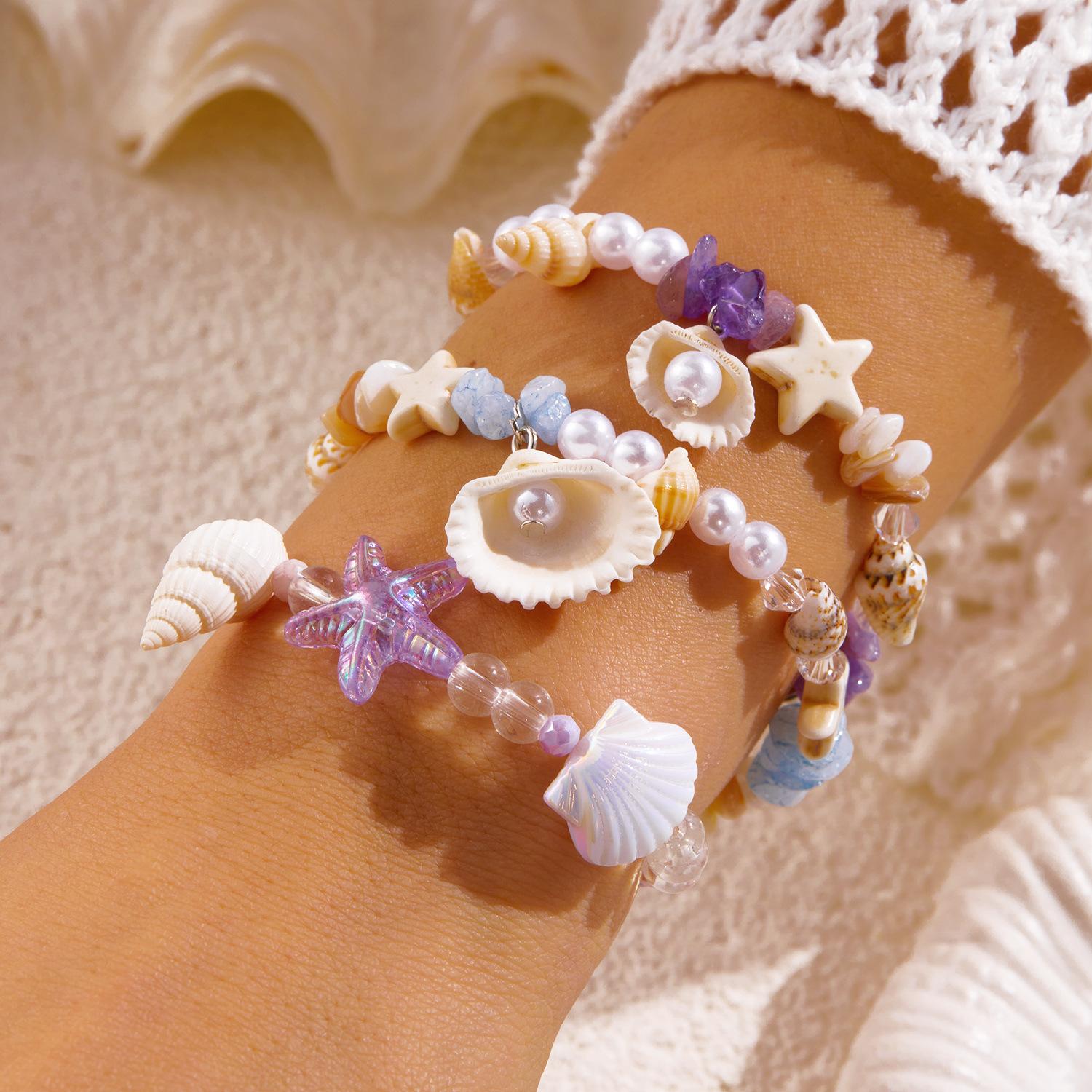Summer Beach Inspired Handmade Shell Bracelet with Seashell Sea Star Beads for Women Stylish Ocean Themed Jewelry Lightweight Comfortable Adjustable Fit Trendy Vacation Accessory