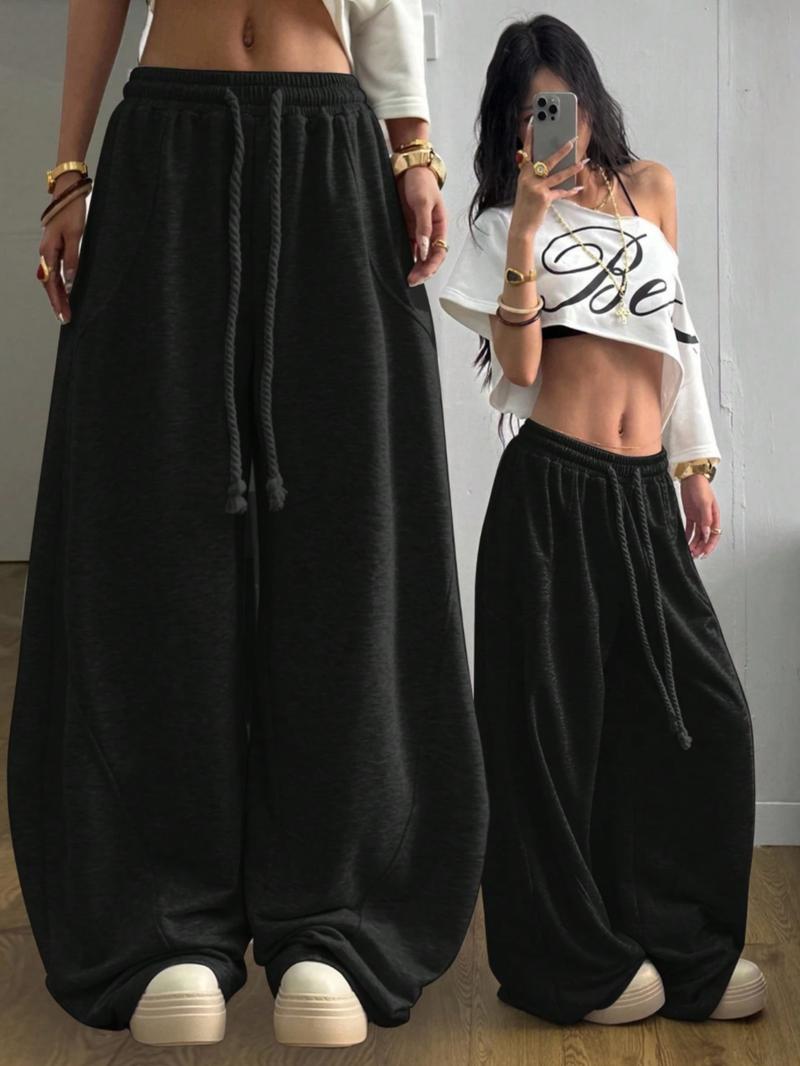 Women's Fall/Winter Streetwear Going Out Back To School Break Oversized Elastic Waistband Comfortable Scimitar Pants Sweatpants