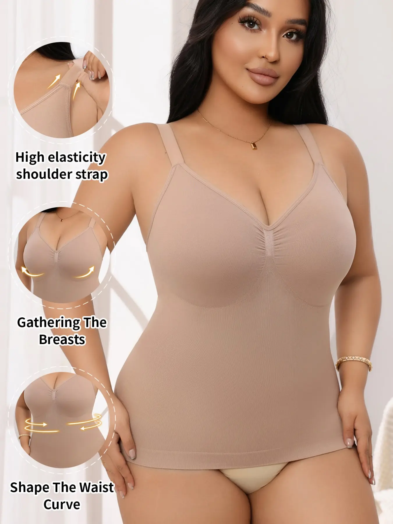 Women's Seamless Plus Size Backless Tank Top, Adjustable Straps, Comfortable Casual Vest for Daily Wear, Home Office, Sports, Parties