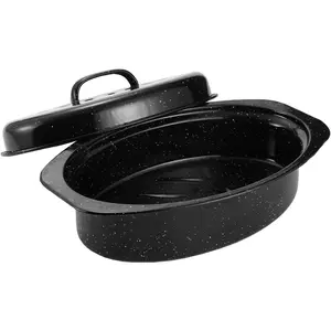 13” Granite Roasting Pan,Enameled Oval Roasting Pan with Domed Lid, Oval Turkey Roaster Pot, Broiler Pan Great - For Roasted Turkey, Chicken, Lamb, Vegetables 2026 Update