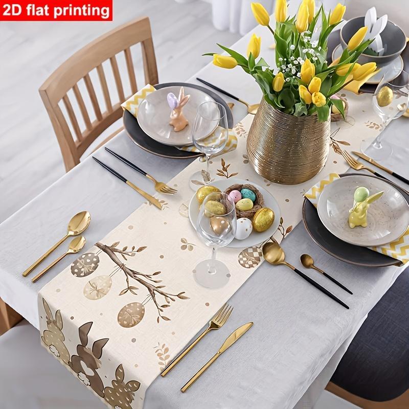 1 Piece Brown Easter Table Runner, Easter Egg Rabbit Farmhouse Style Apron, Rustic Floral Pattern Table Kitchen Island Party Decoration