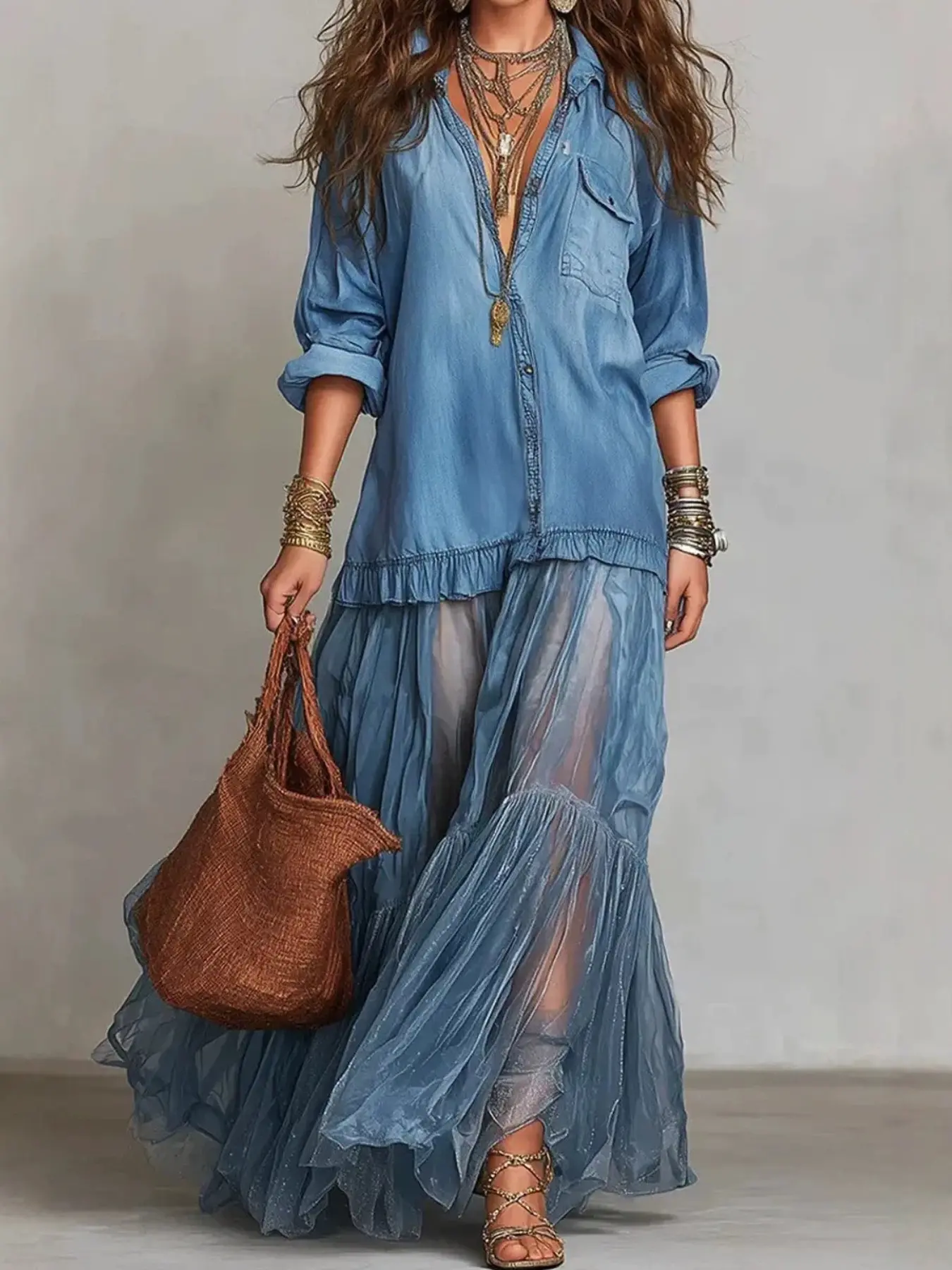 Women's Vintage Collar Fake Button Long Dress, Casual Colorblock Design, Fall & Winter Fashion, Loose Fit with Pockets