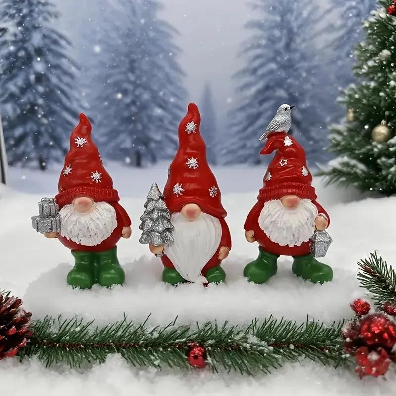 Set of 3 Resin Gnome Figurines, Home Decor & Kitchen Accessories, Perfect Christmas Living Room Decoration, Unique Gift Idea