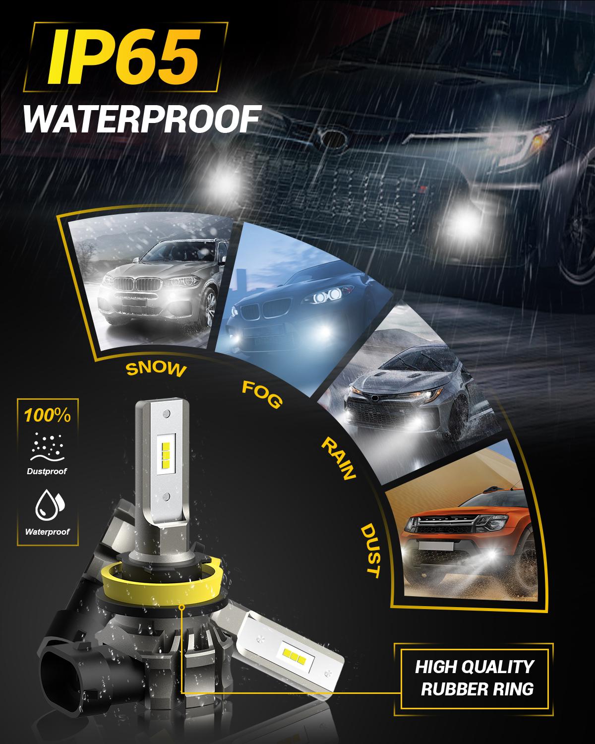 AUXITO H11/H8/H16 LED Fog Light Bulbs or DRL, 6000 Lumens 6500K Cool White Light, 300% Brightness, CSP LED Chips Fog Lamps Replacement for Cars, Play and Plug (Pack of 2)