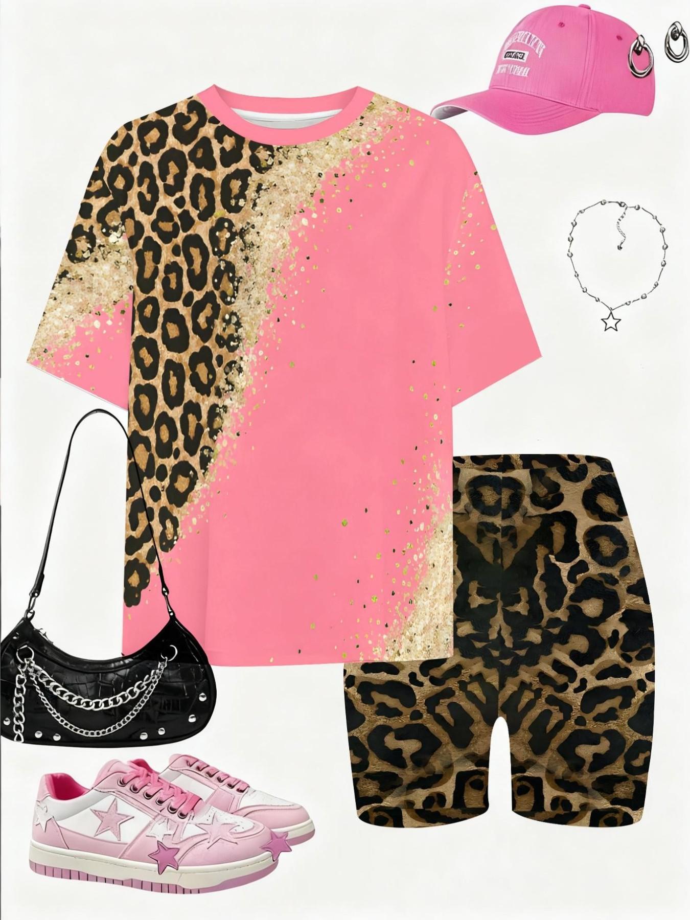 Girls' Fashion Short Pants Set, Cute All-Over Print, 2-Piece Teen Girl Street Style, Summer School, Matching Sibling Wear