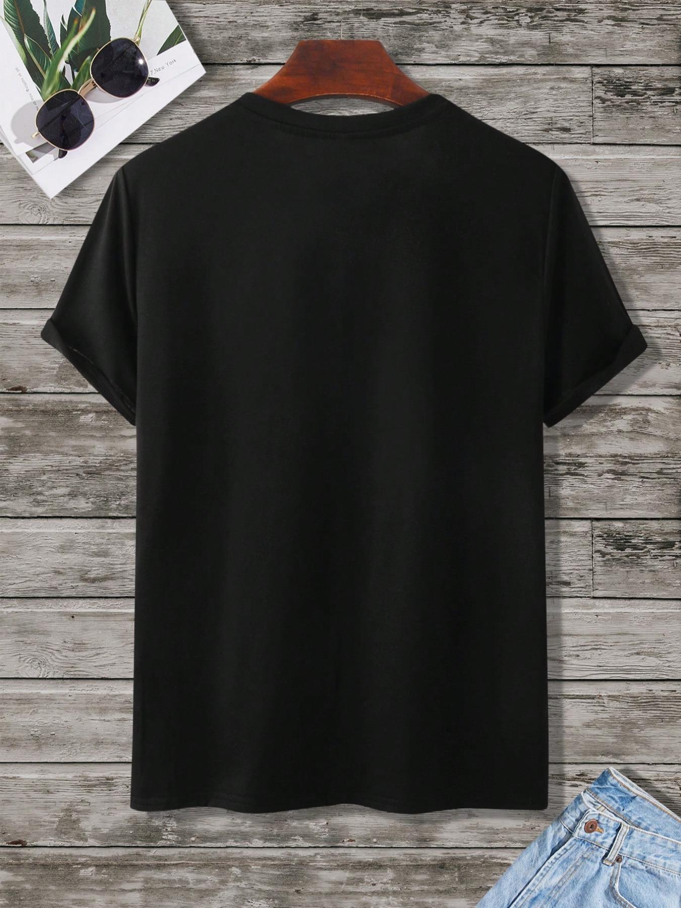 Men's Flag & Cross Print Round Neck Tee, Regular Fit Casual Short Sleeve T-Shirt for Summer, Men's Top for Daily Wear