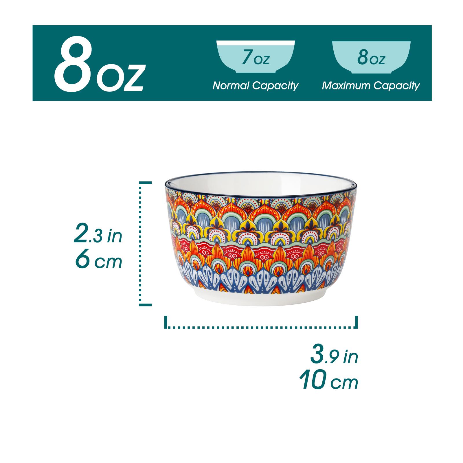 vancasso 4/6/8 Oz Ramekins Oven Safe Set of 6, Bohemian Creme Brulee Ramekins, Colorful Souffle Dishes, Pudding Custard Cups for Baking, Small Ceramic Bowls for Dipping Sauce, Ice Cream Porcelain Dinnerware