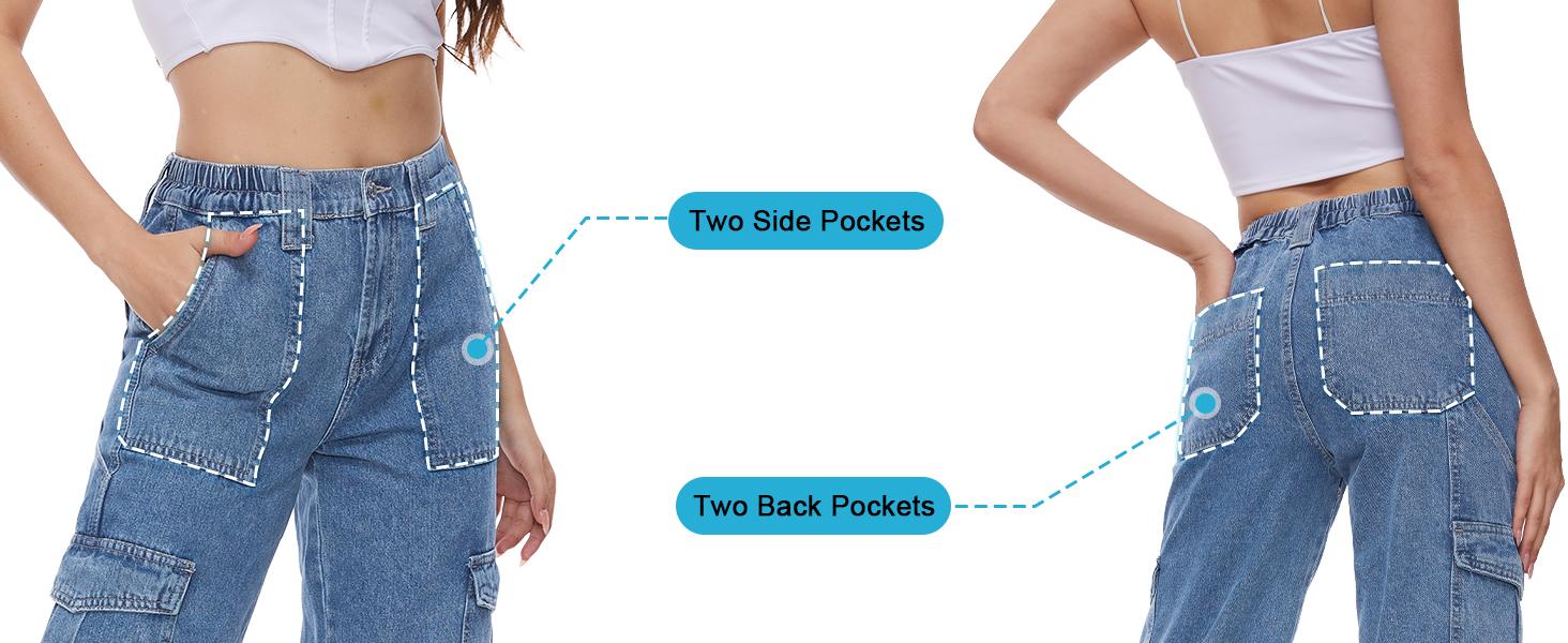 Y2K Women's Straight Leg Cargo Jeans Relaxed Fit Denim Pants, Multiple Lengths for Petite & Tall Women