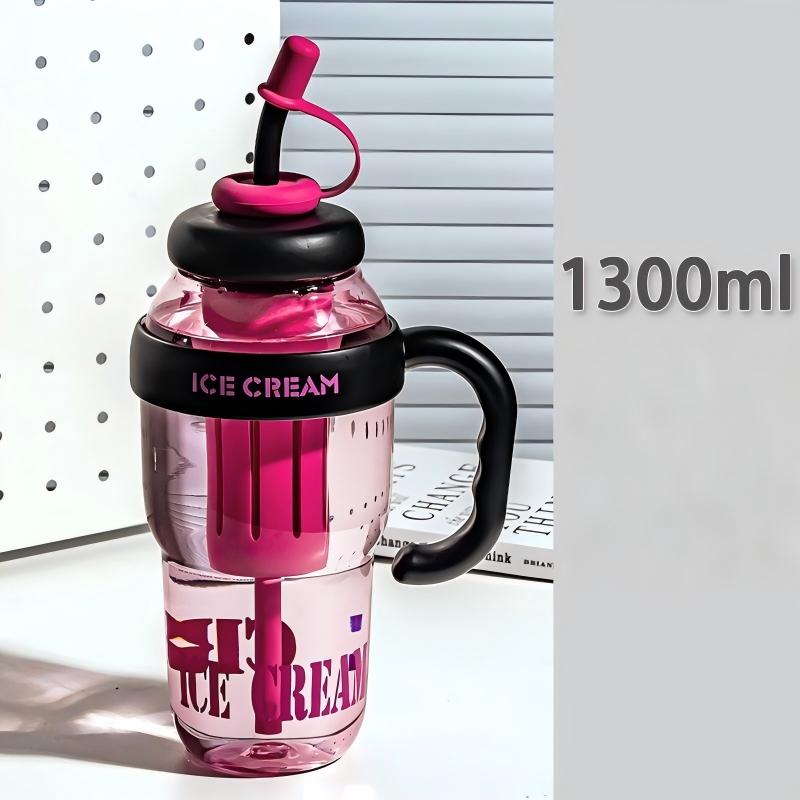 1 Piece 1300ML Large Capacity Water Cup, with Handle and Straw, Portable Sports Drinking Bottle, Leak-Proof, Ideal for Fitness Travel Outdoor Activities