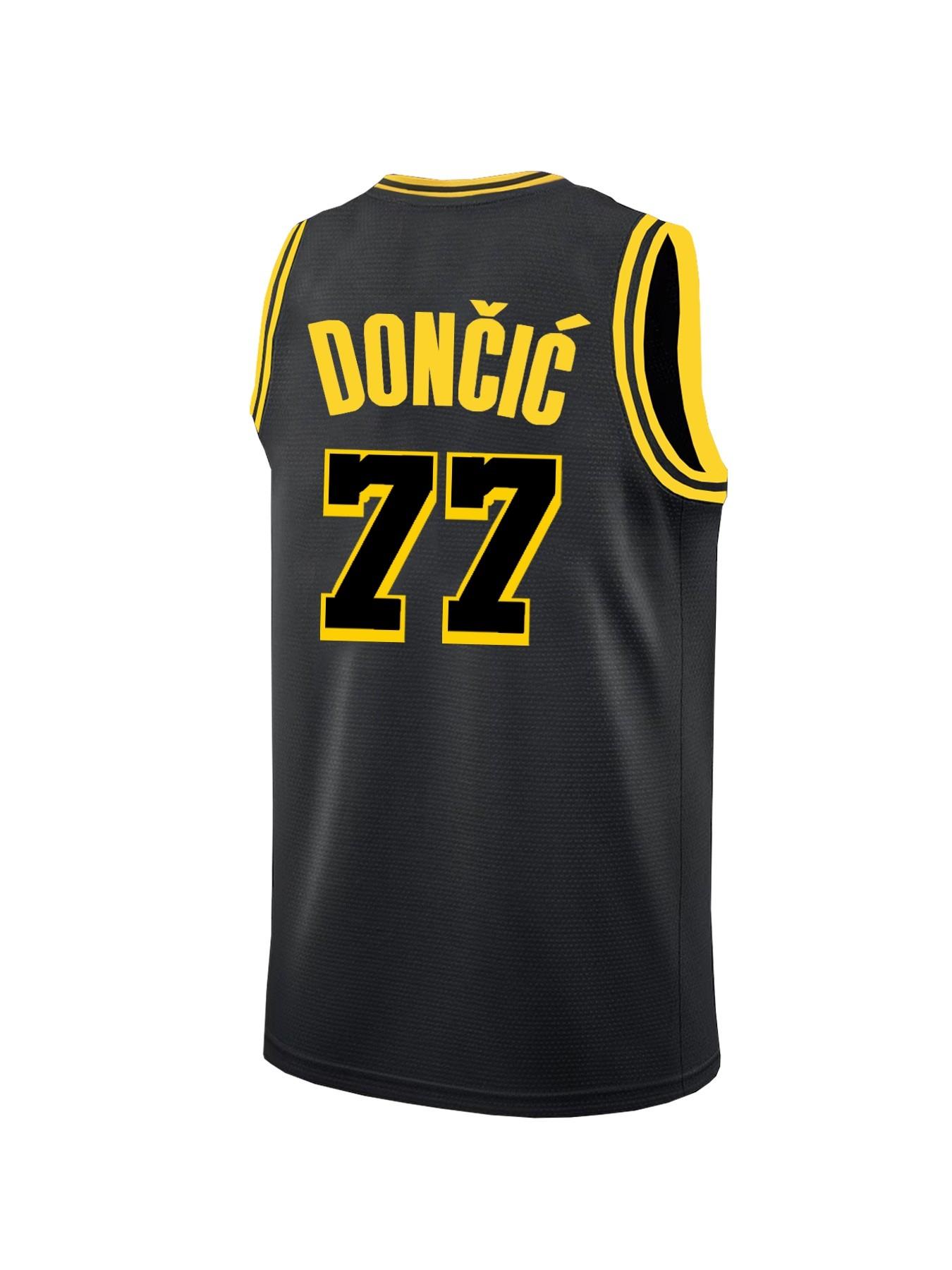 Men's #77 Stitched Basketball Jersey, Loose Fit Knit Fabric, Embroidered Letters and Numbers, Unisex Outdoor Training Casual Wear